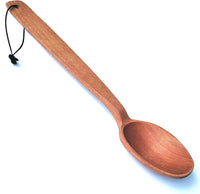 14-inch Large Wooden Spoon, Heavy Duty Big Non-Stick Cooking Spoon with a Scoop and a Strong Long Handle for Stirring, Mixing, Canning in Big Pots. Long Wooden Spoon with a Loop.