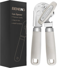 Beneno Multifunctional Heavy Duty Can Opener and Bottle Opener with Magnet, Durable Sharp Cutting Blade, Smooth Cutting Edge, Big Effort-Saving Knob & Soft Rubber Grip Handle, Green