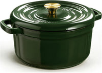 Overmont Enameled Cast Iron Dutch Oven - 5QT Pot with Lid Cookbook & Cotton Potholders - Heavy-Duty Cookware for Braising, Stews, Roasting, Bread Baking moss
