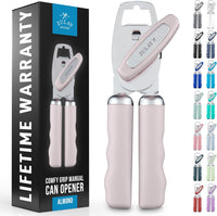 Zulay Kitchen Heavy Duty Stainless Steel Can Opener Manual with Bottle Opener - Rust Proof Manual Can Opener With Turn Knob & Soft Grip Handles - Black