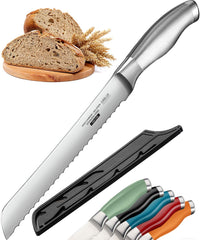 Orblue Serrated Bread Knife with Upgraded Stainless Steel Razor Sharp Wavy Edge Width - Bread Cutter Ideal for Slicing Homemade Bagels, Cake (8-Inch Blade with 5-Inch Handle)