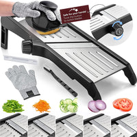Gramercy Adjustable Mandoline Food Slicer, Mandoline Slicer for Kitchen, Mandolin, Potato, Tomato, Carrot, Vegetable, Fruit and Onion Cutter - Stainless Steel - INCLUDING 1 Pair Cut-Resistant Gloves
