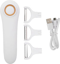 Electric Fruit Peeler, ABS USB Rechargeable Handheld Potato Peeler Dual Chip Practical Electric Potato Peeler Vegetable Peeler with 3 Cutter Heads, for Home Potato