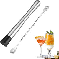 2 Pcs Muddler for Cocktails,10 Inch Muddler and 8 Inch Bar Spoon,Stainless Cocktail Accessories for Drink - Create Delicious Mojitos and Other Fruit Based Drinks