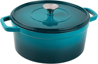 cast iron dutch oven pot with lid - 3qt size ideal for bread baking & elegant home use,Gradient Teal