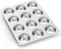 P&P CHEF Muffin Pan Cupcake Baking Pan Set, Stainless Steel Muffin Tin Tray for Mini Cake Tart Quiche, Oven & Dishwasher Safe, Non-toxic & Heavy-duty, (12 Cup, 2Pcs)