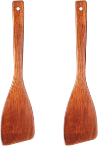 12.8-inch Cherry Wood Spatula 2 Pack, Long Handle Flat Wooden Spatula Cooking Utensils for Nonstick Cookware, Kitchen Spatula for Cooking Flipping, Serving, Scraping & Turning