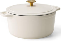 CAROTE Cast Iron Dutch Oven Pot with Lid, Enameled Dutch Oven for Bread Baking, Dual Handles, Heavy-Duty Cast Iron Pot, 5QT, White