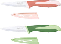 Paring Knife Set, 4 inch Kitchen Paring Knives with Cover for Fruit Peeling Vegetable Stainless Steel with Sheath Ergonomic Handle