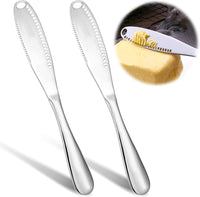 2Pcs Butter Knife Spreader Stainless Steel 3-in-1 Sandwich Curler, Slicer, and Spreader Durable Straight Edge Butter Grater with Holes Kitchen Serrated for Cold Cream Cheese Jellies