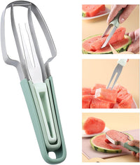 3-in-1 Watermelon Cutter Slicer Tool with Fork - Stainless Steel & Food-Safe PP Melon Slicer for Popsicles, Fruit Salad, Watermelon, Cantaloupe, Kiwi | Portable Kitchen Gadget for Home & Picnic