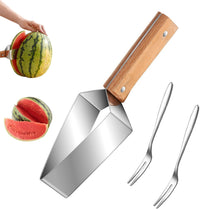 Watermelon Slicer Triangle Divider, Stainless Steel Fruit Slicer, Melon Cutter Knife with 2 Watermelon Forks, Watermelon Cutter Slicer Tool for Party Kitchen Picnic Gadgets