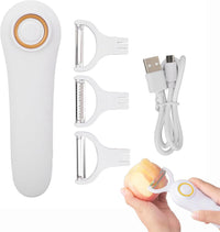 Electric Potato Peeler, Handheld Vegetable Peeler Set with 3 Interchangeable Blade Heads Veggie Fruit Peeler Y Peeler USB Rechargeable Fruit Peeler for Potato, Carrots, Cucumber