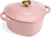 Paris Hilton Enameled Cast Iron Dutch Oven Heart-Shaped Pot with Lid, Dual Handles, Works on All Stovetops, Oven Safe to 500°F, 2-Quart, Pink