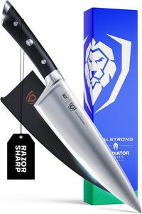 DALSTRONG Chef Knife - 8 inch Blade - Gladiator Series ELITE - Forged HC German Steel Chef's Knife - Razor Sharp Kitchen Knife - Professional Full Tang Knife - Black G10 Handle - Sheath -NSF Certified