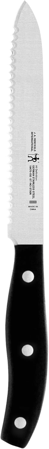 HENCKELS Statement Razor-Sharp 5-inch Serrated Utility Knife, Tomato Knife, German Engineered Informed by 100+ Years of Mastery, Black/Stainless Steel