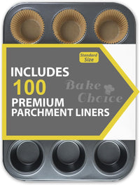 Muffin Top Pan includes 100 Natural Cupcake Liners, Cupcake Pans Nonstick 12 Cup, Muffin Tin, Carbon Steel Baking Supplies