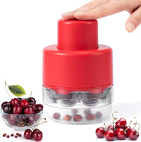 SCHVUBENR 7-IN-1 Large Cherry Pitter Tool - Portable Cherry Corer Pitter with Ergonomic Push Design - Easy to Use for Making Cherry Jam - Pit 7 Cherries at Once, Saving Time & Effort(White)