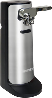 Kenmore 3 in 1 Electric Can Opener Hands Free One Touch Built In Knife Sharpener Bottle Opener Auto Shut Off Easy Clean Cord Storage Silver Stainless Steel