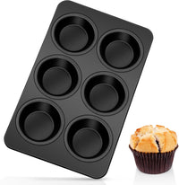 E-far Muffin Pan Set of 2, Stainless Steel Muffin Pan Tin for Baking, 6-Cup Metal Cupcake Pan Tray, Non-toxic & Healthy, Oven & Dishwasher Safe, Regular Size - 11.44 x 7.12 x 1.25 inch