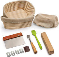 RORECAY Bread Banneton Proofing Basket Set, 9 Inch Round & 10 Inch Oval Cane Sourdough Baskets with Dough Whisk Bread Lame Dough Scraper Bowl Scraper Silicone Brush Sourdough Bread Baking Supplies