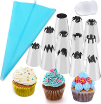 12PCS Large Piping Tips Set, Stainless Steel frosting tips with Reusable Pastry Bag, Cake Decorating Tips Set for DIY Pastry Dough, Cookie, Cupcake, Cake