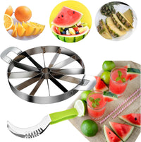 All Stainless Steel Watermelon Slicer, Large Melon Slicer, Multi-function Handheld Circular Divider, Kitchen Fruit and Vegetable Cutting (10IN)