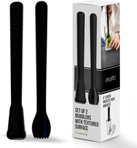 Esatto Professional Bar Tool Muddler 25 CM (9 Inches) Ribbed – Made with ABS Plastic, Black Set of 2 – Durable and Ribbed for Mashing Fruits, Berries, Sugar, Spices, and Herbs