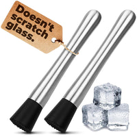 2 Pcs Bar Muddler for Cocktails – 8" Stainless Steel Cocktail Muddler for Lemonade, Essential Bar Supplies and Accessories – Lemon Smasher & Fruit Smasher for Drinks Mixing & Lemonade Stand Supplies