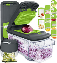 Fullstar All-in-1 Vegetable Chopper and Mandoline Slicer for Kitchen - Cheese Grater, French Fry Cutter, Cheese Slicer - Bonus Handheld Spiralizer Included (6 in 1, Black/White)
