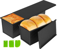 Upgrade Pullman Loaf Pan with Lid, Pullman Loaf Pan 2.2 LB/1 LB, 2 Pack Nonstick Sandwich Bread Pan, for Bread, Sandwiches, and Toast, Golden, Deep Side and Corrugated