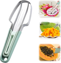 Watermelon Cutter Slicer Tool, New Stainless Steel Watermelon Popsicle Fork Tool, 3-in-1 Multi Melon Slicer Fruit Cutting for Camping Kitchen Gadgets (Green)