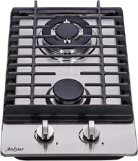 12 Inch Gas Cooktop, 2 Burners Built-in Gas Stovetop Stainless Steel Gas Stove Top LPG/NG Convertible Dual Fuel Sealed Gas Hob