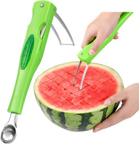 Premium Watermelon Cutter - 3 in 1 Watermelon Cutter Slicer Tool - Foldable Watermelon Slicer - Fruit Cutter for Kitchen Gadgets - Stainless Steel Watermelon Knife - Melon Baller Scoop