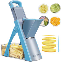 SupMaKin Upgrade Safe Mandoline Slicer for Kitchen, Bigger Size Adjustable Vegetable Chopper,Potato Slicer Fry Cutter, Kitchen Chopping Artifact (GrayWhite)