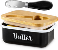 LANDNEOO Butter Dish with Lid and Butter Curler Knife - Unbreakable Stainless Steel Keeper Container with Double Silicone Sealing, for Kitchen Farmhouse Decor