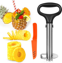 Round Handle Pineapple Corer and Slicer Set - Includes Reinforced Stainless Steel Cutter, Plastic Divider, and Fruit Knife - Easy Core Removal and Cutting Tool
