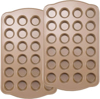 Mini Muffin Pans Nontick 24, Cupcake Pans Set with Wide Handle, Muffin Tins for Baking, 24-Cup,2 Pack, Gold