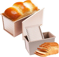2 Pack of Pullman Bread Plates with Cover, Homemade Nonstick Rectangular Pullman Bread Pan with Lid Carbon Steel Toast Mold with Lid Oven Rose Gold (1.2 lbs & 0.67 lbs)