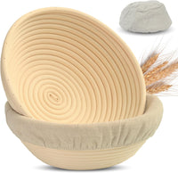 Banneton Bread Proofing Basket Set of 2, 9" Round Sourdough Banneton Baskets with Linen Liners, Premium Handmade Natural Indonesian Rattan, Bread Bowls for Rising and Baking