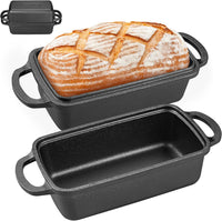 2 in 1 Cast Iron Bread Pan with Lid, Durable Loaf Pans for Baking Homemade Sourdough and Meatloaf, Bread Oven Cast Iron Cookware, 9×5 Inch, Set of 2