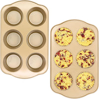 Nonstick Muffin Pan, Mini Cupcake Pan Set, Muffin Tins for Baking, 2 Pack, 12-Cup and 24-Cup, Gold