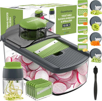 Ourokhome Mandolin Food Slicer, Hand Safe Kitchen Vegetable Shredder with 6 Mandoline Blades, Veggie Waffle Cutter for Potato, Carrot, Zucchini, Onion, Essential Kitchen Gadgets (6 in 1, Gray)