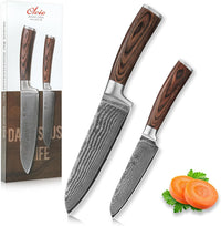 Wakoli Damascus Kitchen Knife Set, 3 Pieces Professional Chef Knife Set made from 67 Layers Damascus Steel with VG10 Core, Knives Set for Kitchen with Pakkawood Handles in Wooden Gift Box (EDIB 3-pcs)