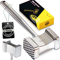 100% Stainless Steel Meat Mallet Hammer Tenderizer, Textured Grip Meat Mallet Tenderizer, 1.15lb Single-Piece Chicken Pounder, Large Surface Meat tenderizer Tool, 5-Year Warranty, Ablandador de carne